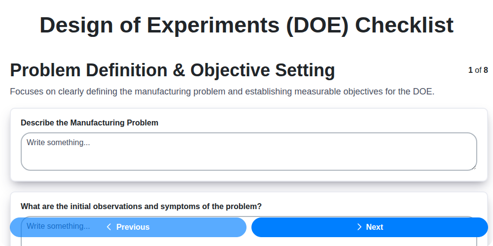 design of experiments doe checklist screenshot