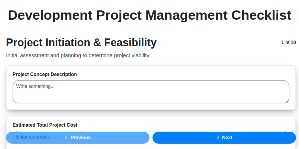 development project management checklist screenshot