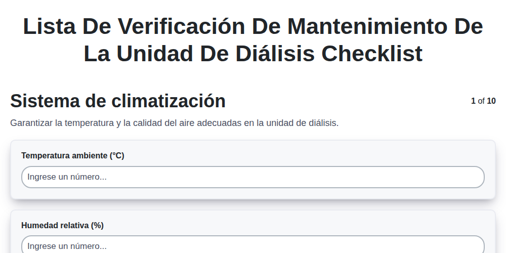 Lista de verificación de mantenimiento de la unidad de diálisis screenshot