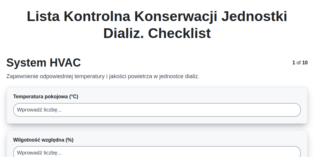 Lista kontrolna konserwacji jednostki dializ. screenshot