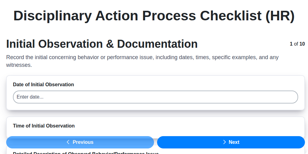 disciplinary action process checklist hr screenshot