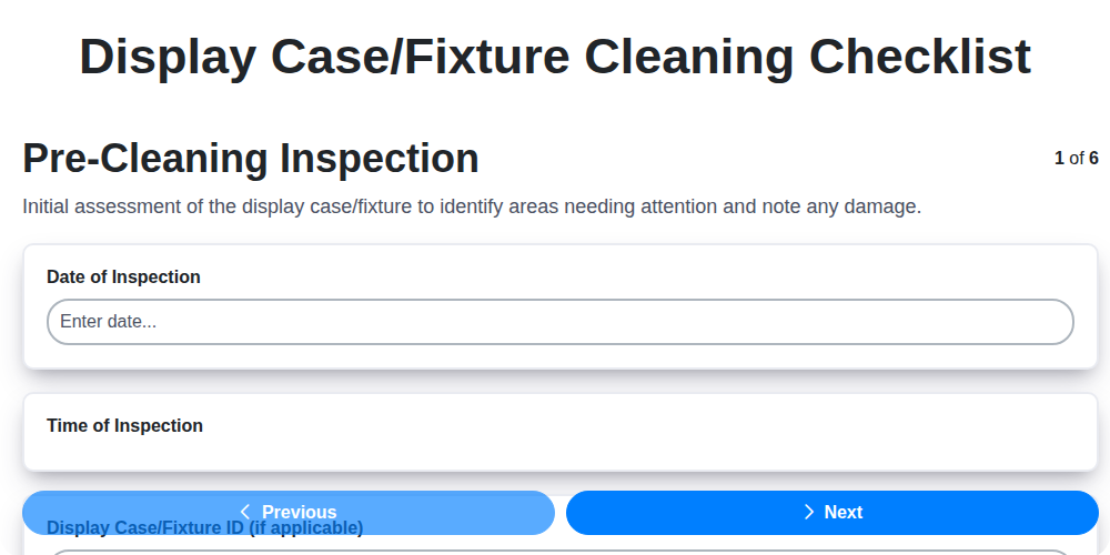 display case fixture cleaning checklist screenshot