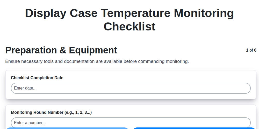 display case temperature monitoring checklist screenshot