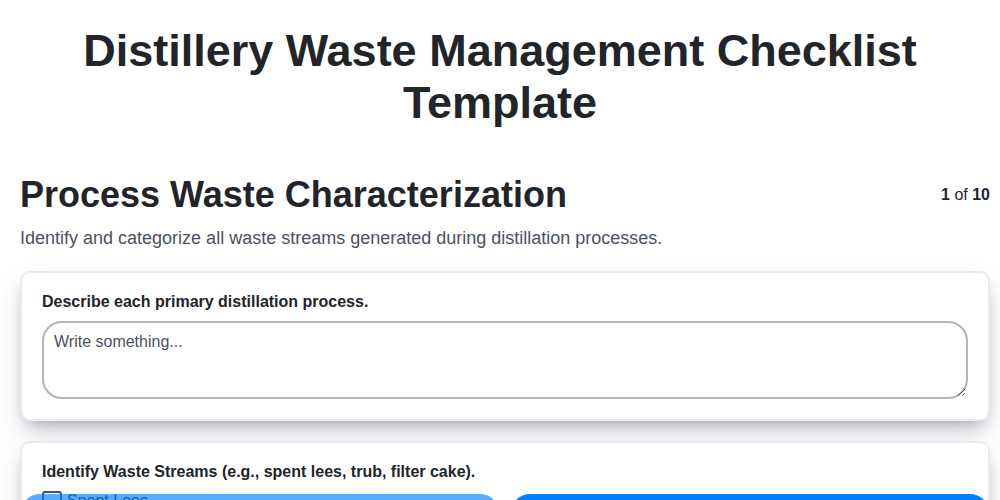 distillery waste management checklist template screenshot