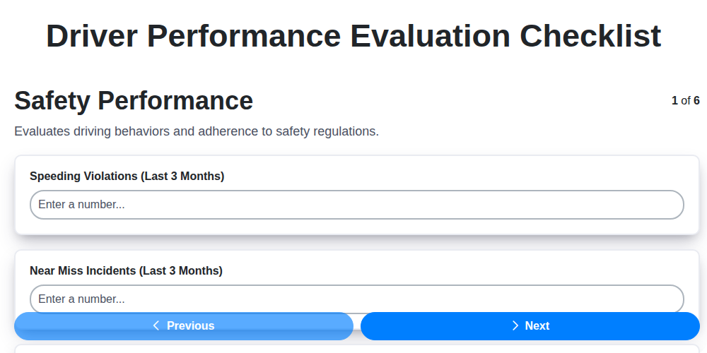 driver performance evaluation screenshot