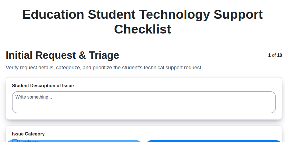 education student technology support checklist screenshot