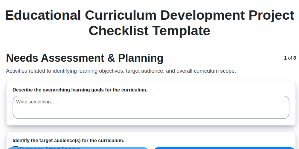 educational curriculum development project checklist template screenshot