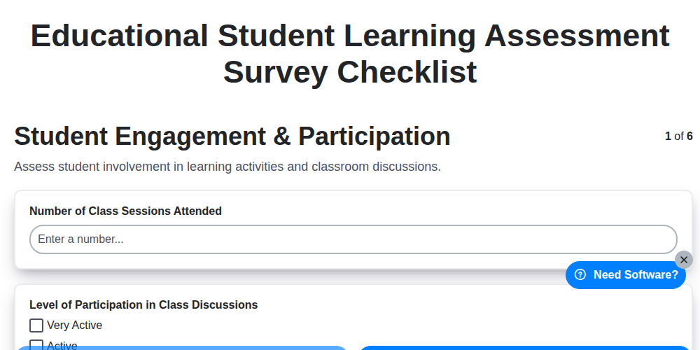 educational student learning assessment survey checklist screenshot