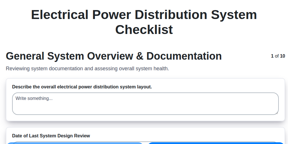 electrical power distribution system checklist screenshot
