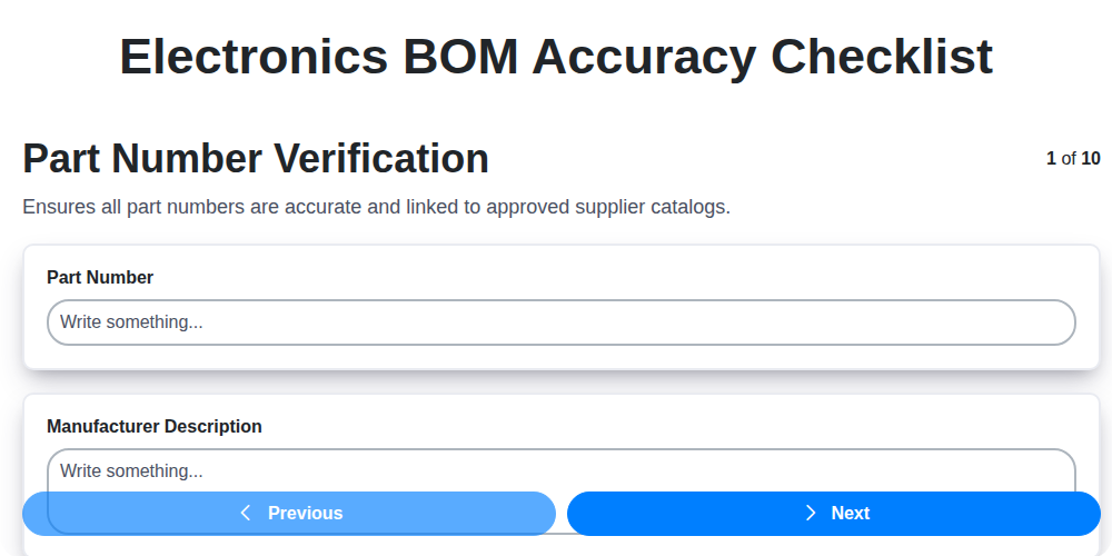 electronics bom accuracy checklist screenshot