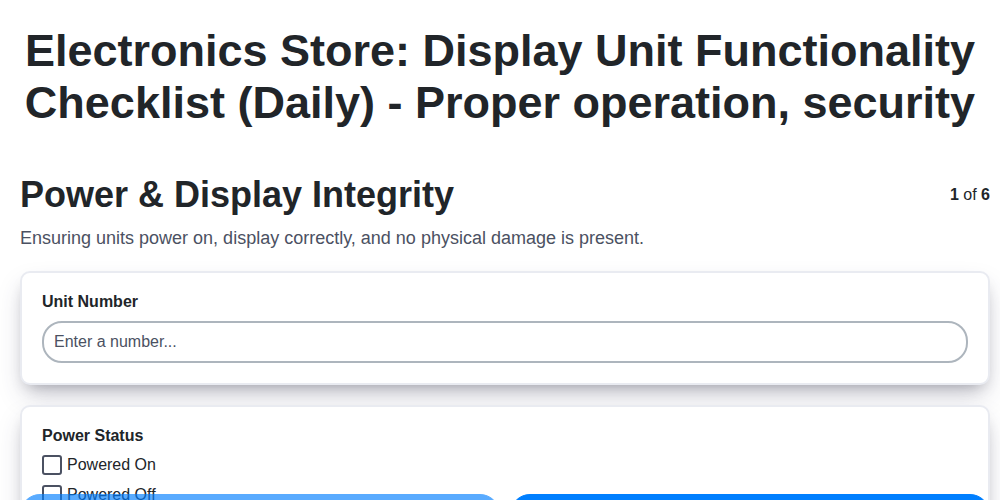 electronics store display unit functionality checklist daily proper operation security screenshot