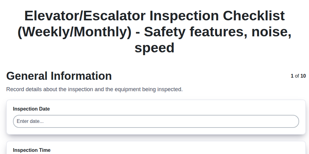 elevator escalator inspection checklist weekly monthly safety features noise speed screenshot