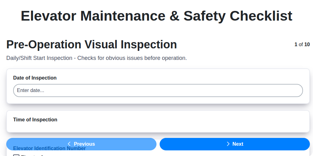 elevator maintenance safety checklist screenshot