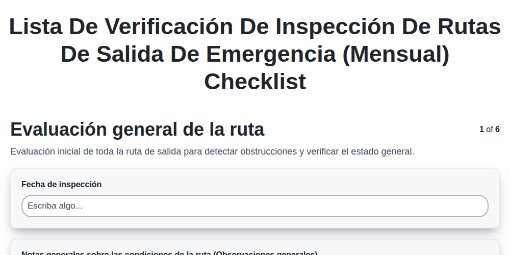 Lista de verificación de inspección de rutas de salida de emergencia (Mensual) screenshot