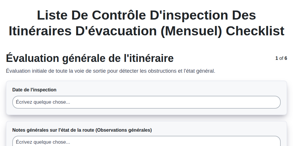 Liste de contrôle d'inspection des itinéraires d'évacuation (Mensuel) screenshot