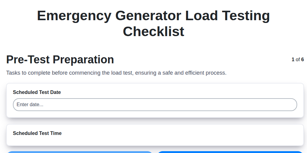 emergency generator load testing checklist screenshot