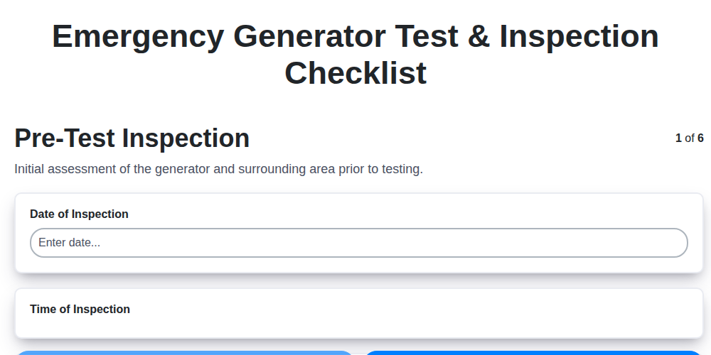 emergency generator test inspection checklist screenshot