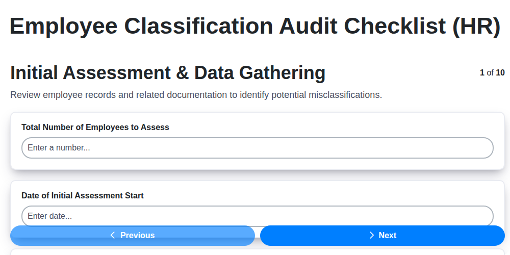 employee classification audit checklist hr screenshot