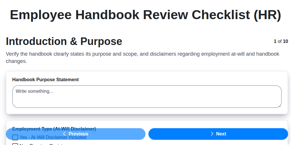 employee handbook review checklist hr screenshot