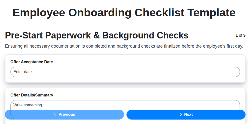 employee onboarding checklist template screenshot
