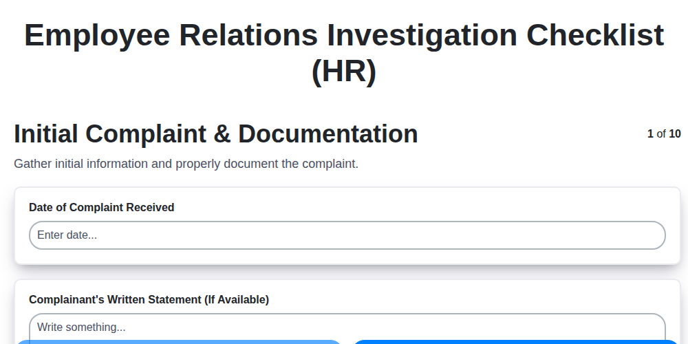 employee relations investigation checklist hr screenshot