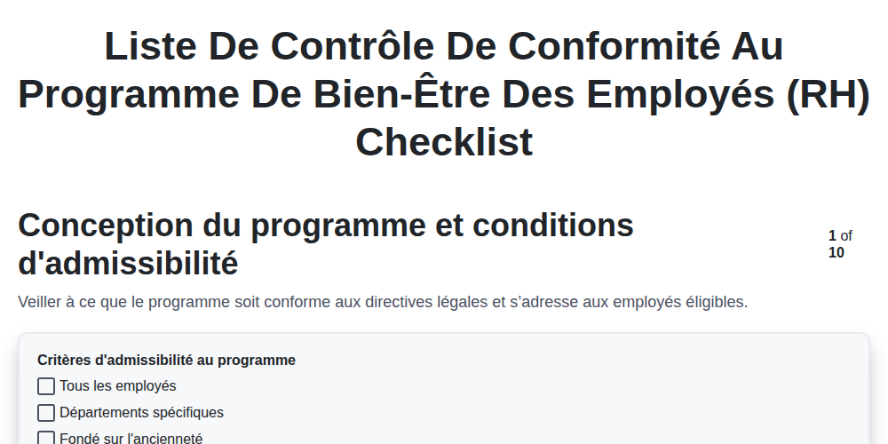 Liste de contrôle de conformité au programme de bien-être des employés (RH) screenshot