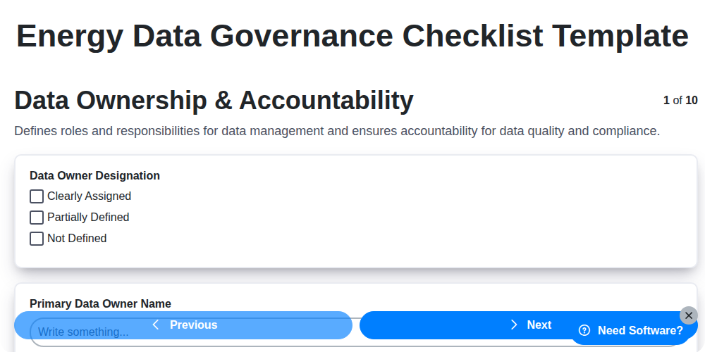 energy data governance checklist template screenshot