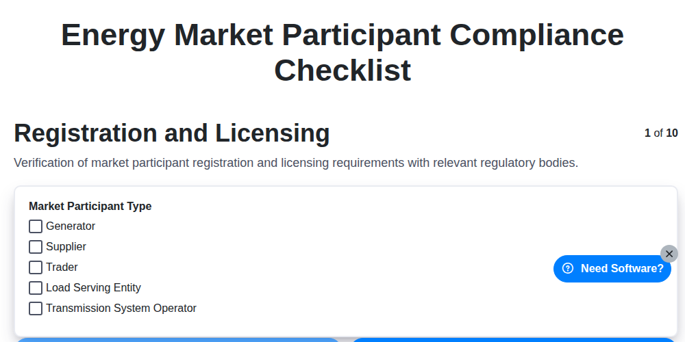 energy market participant compliance checklist screenshot