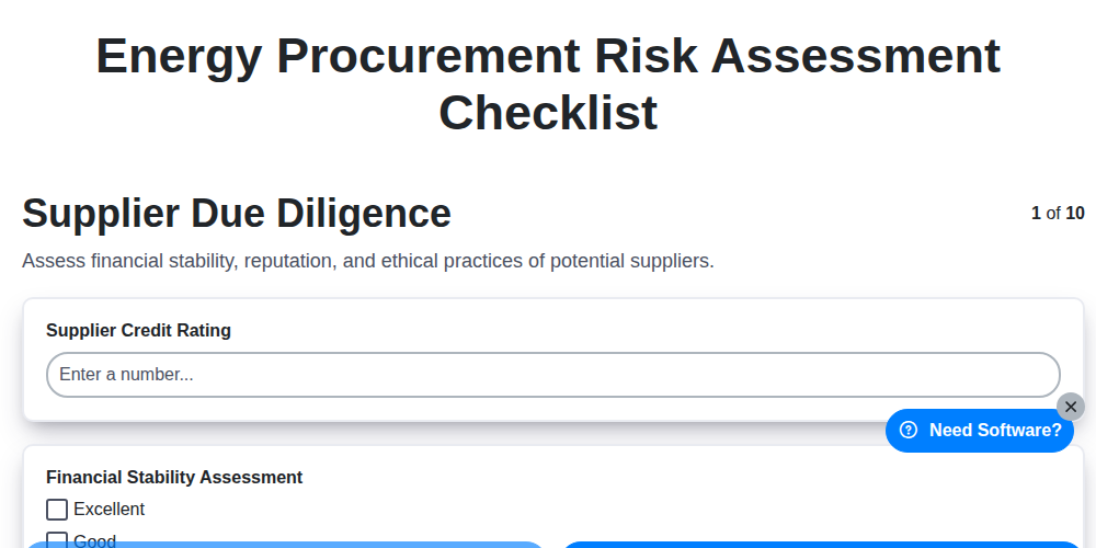 energy procurement risk assessment checklist screenshot