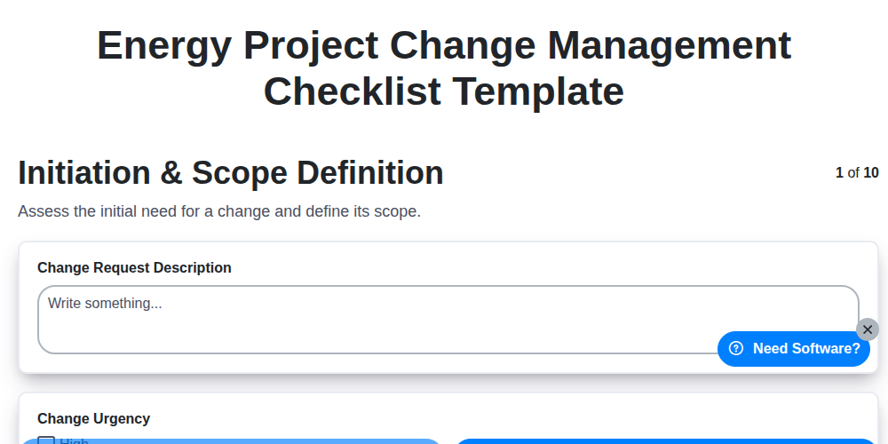 energy project change management checklist template screenshot
