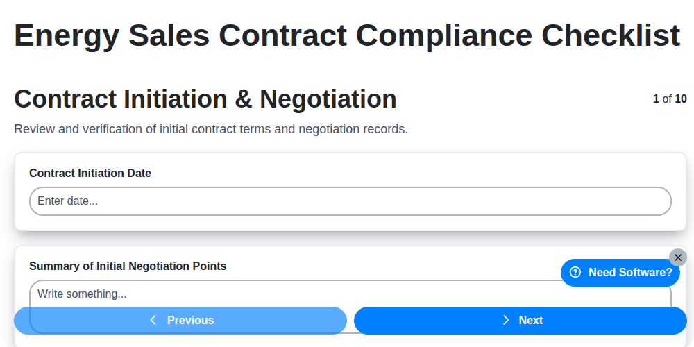 energy sales contract compliance checklist screenshot