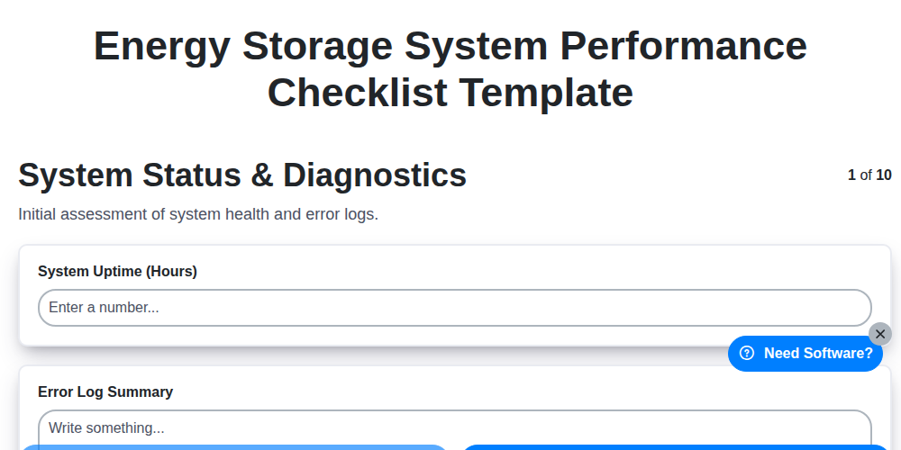 energy storage system performance checklist template screenshot