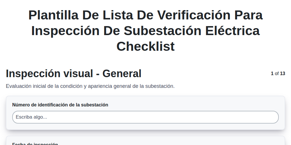 Plantilla de Lista de Verificación para Inspección de Subestación Eléctrica screenshot