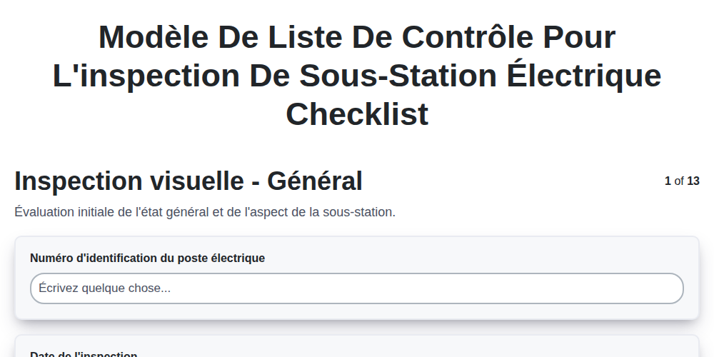 Modèle de liste de contrôle pour l'inspection de sous-station électrique screenshot