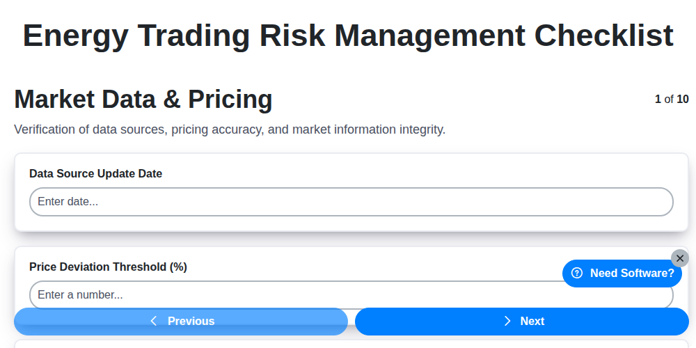 energy trading risk management checklist screenshot