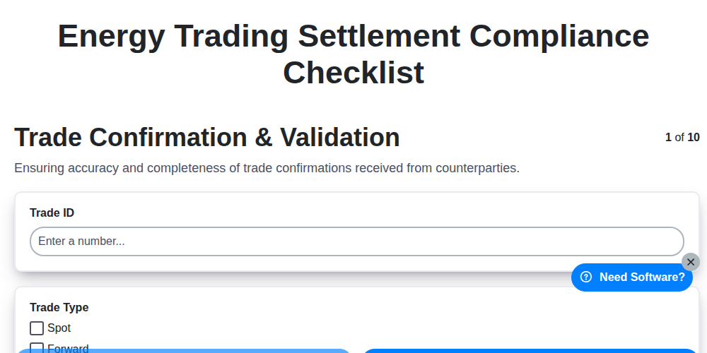 energy trading settlement compliance checklist screenshot