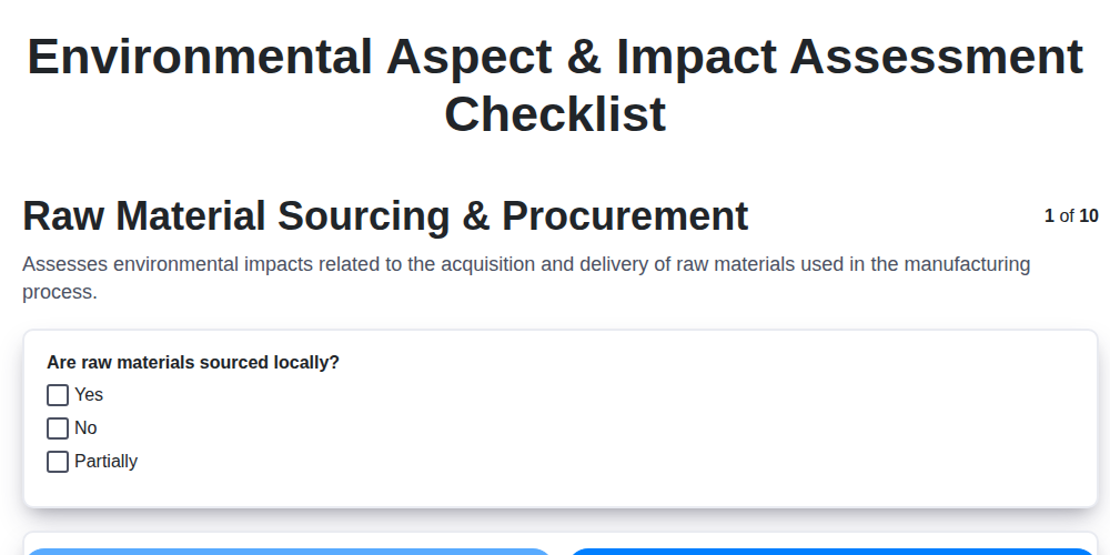 environmental aspect impact assessment checklist screenshot