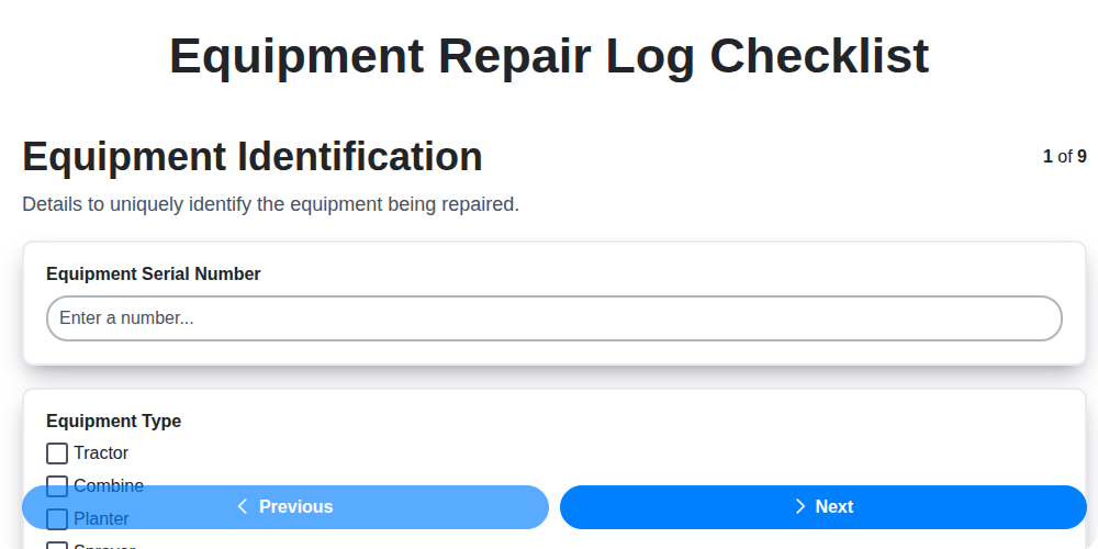 equipment repair log screenshot