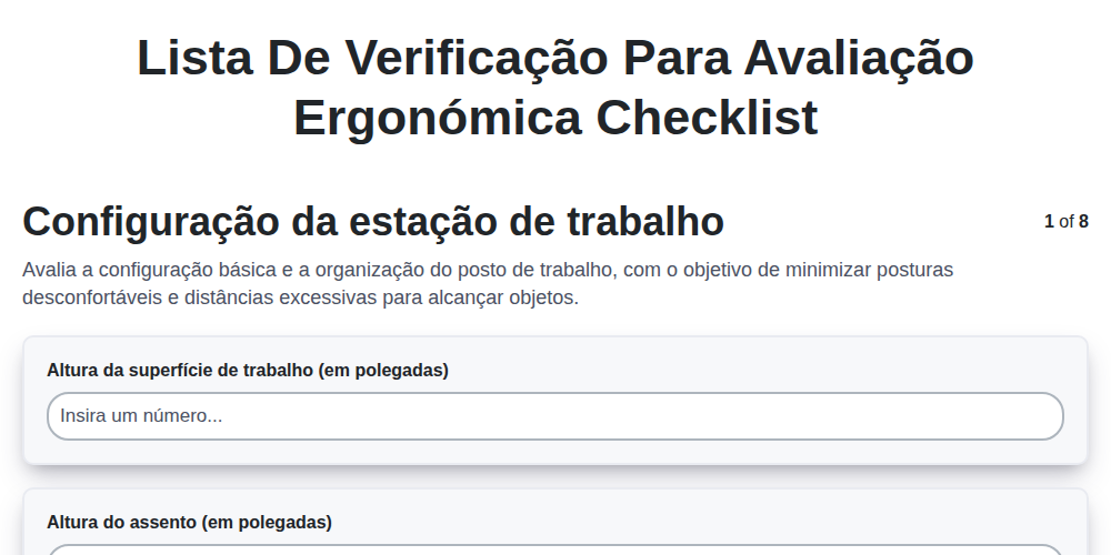 Lista de verificação para avaliação ergonómica screenshot