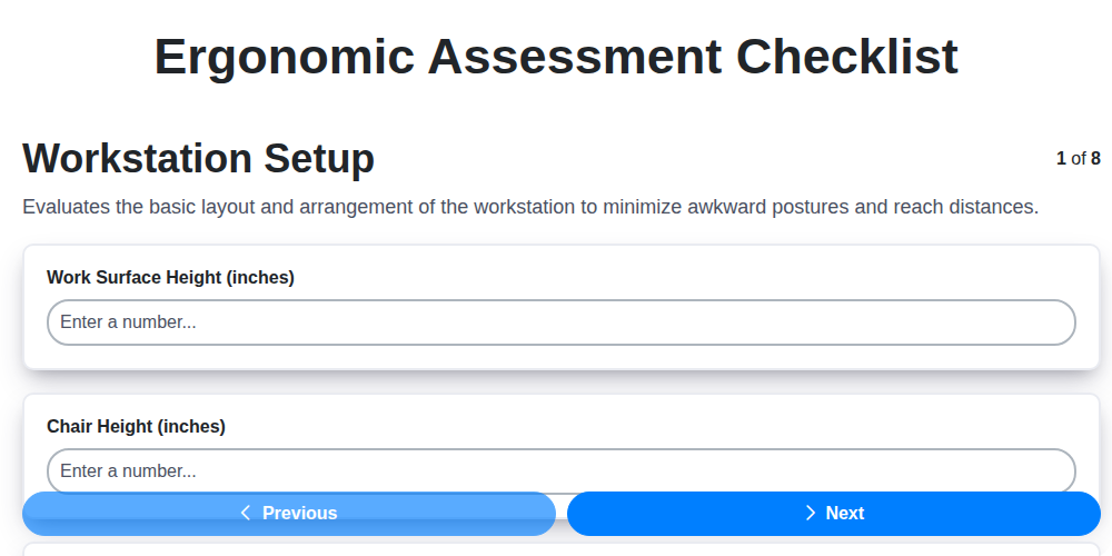 ergonomic assessment checklist screenshot