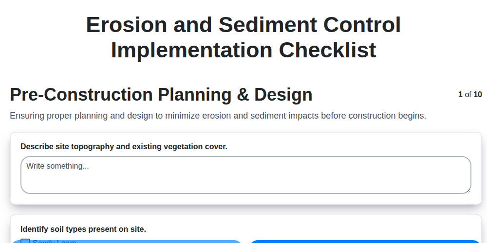 erosion and sediment control implementation checklist screenshot