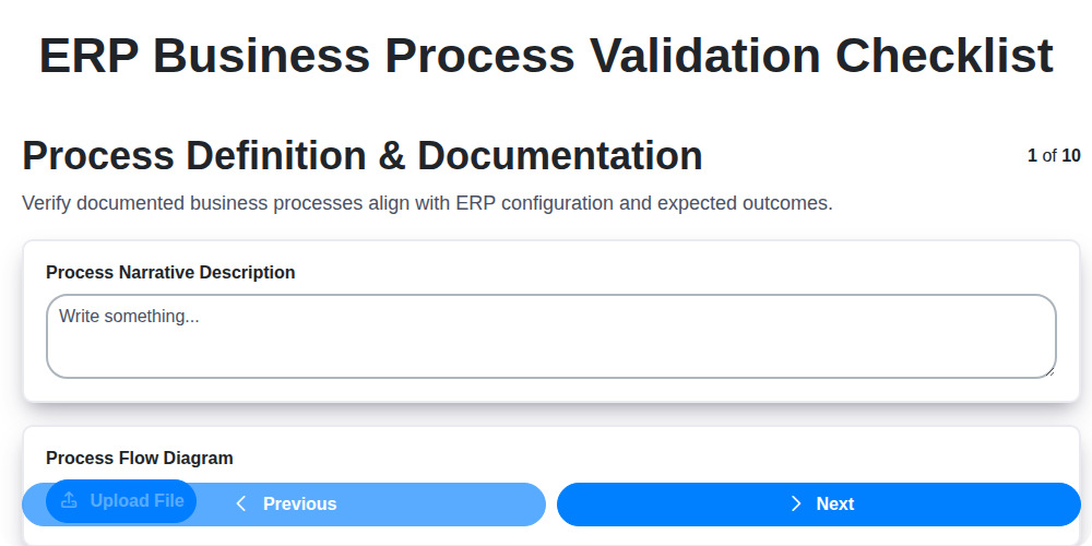 erp business process validation checklist screenshot