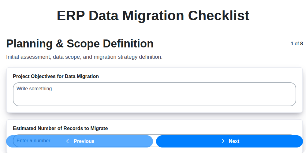 erp data migration checklist screenshot