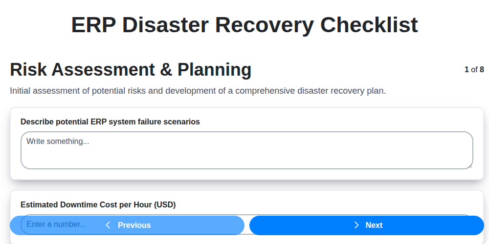 erp disaster recovery checklist screenshot
