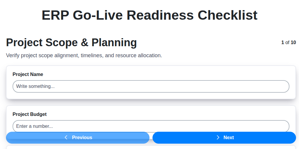 erp go live readiness checklist screenshot