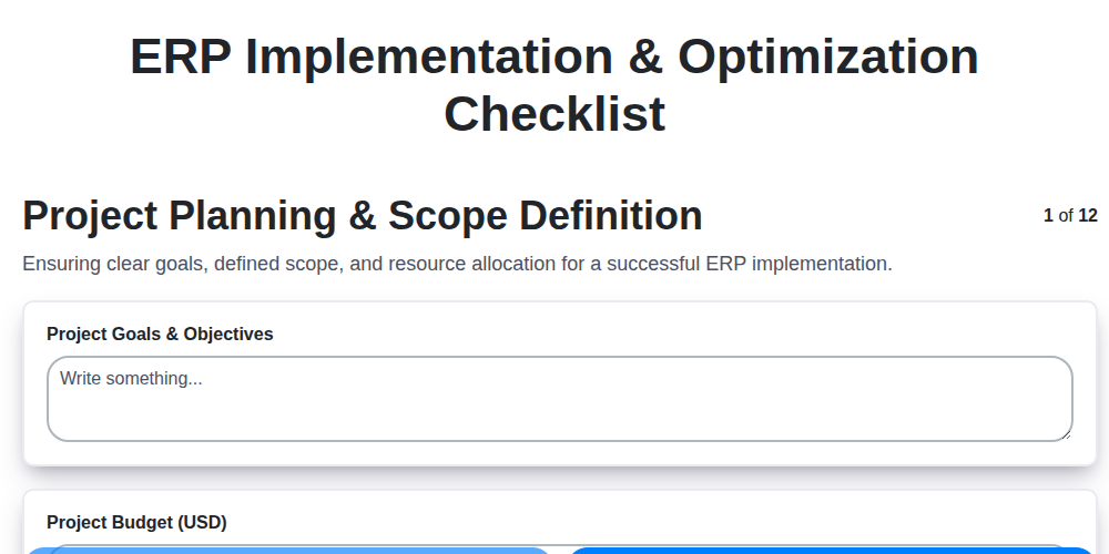 erp implementation optimization checklist screenshot