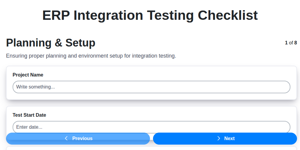 erp integration testing checklist screenshot