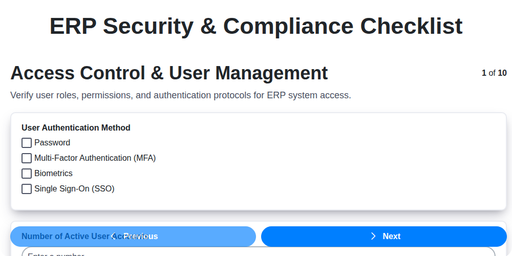 erp security compliance checklist screenshot
