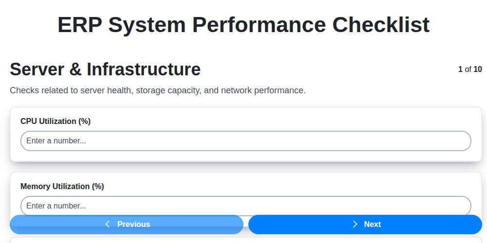 erp system performance checklist screenshot
