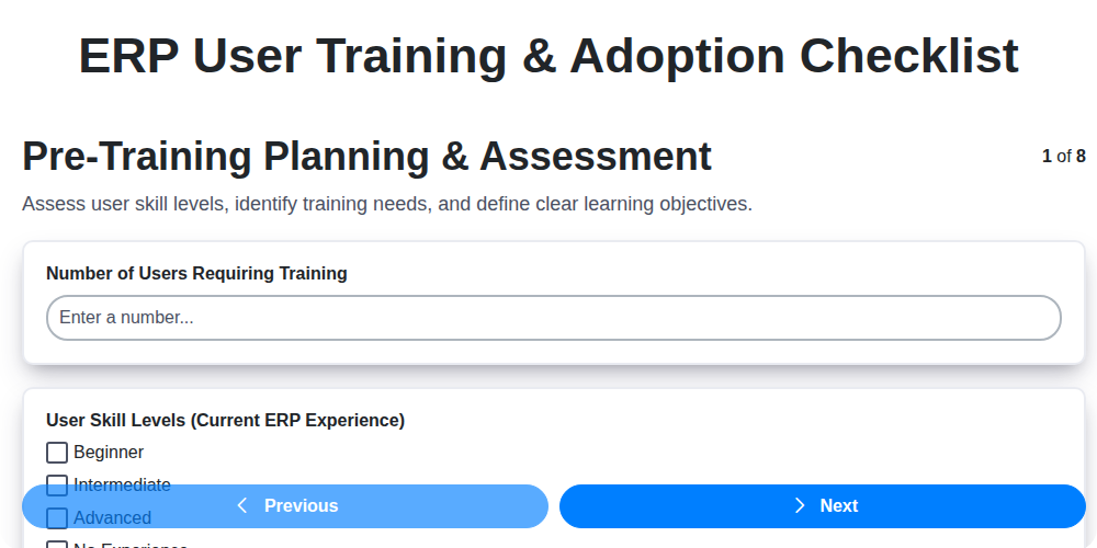 erp user training adoption checklist screenshot